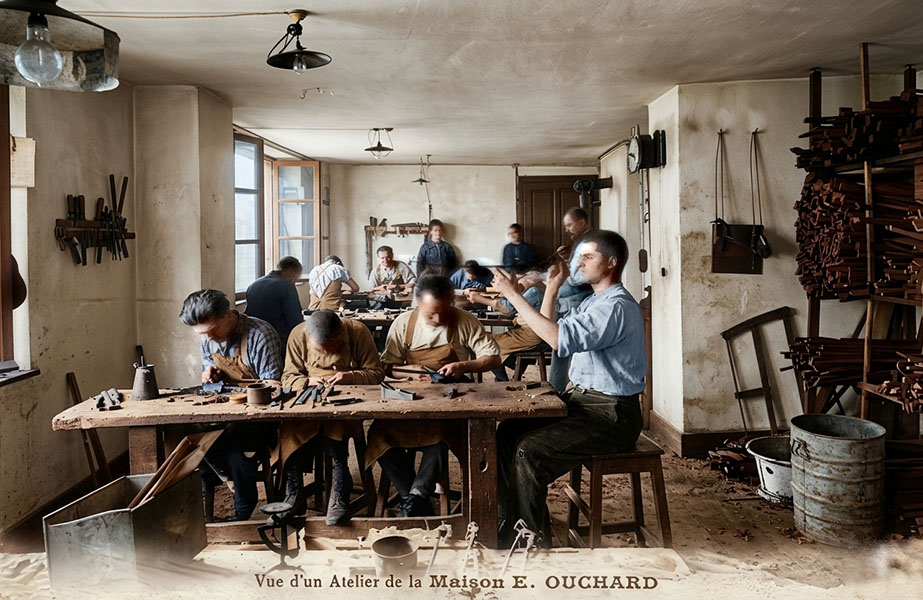 View of a workshop at the Maison E. Ouchard, Mirecourt, c. 1922–1930