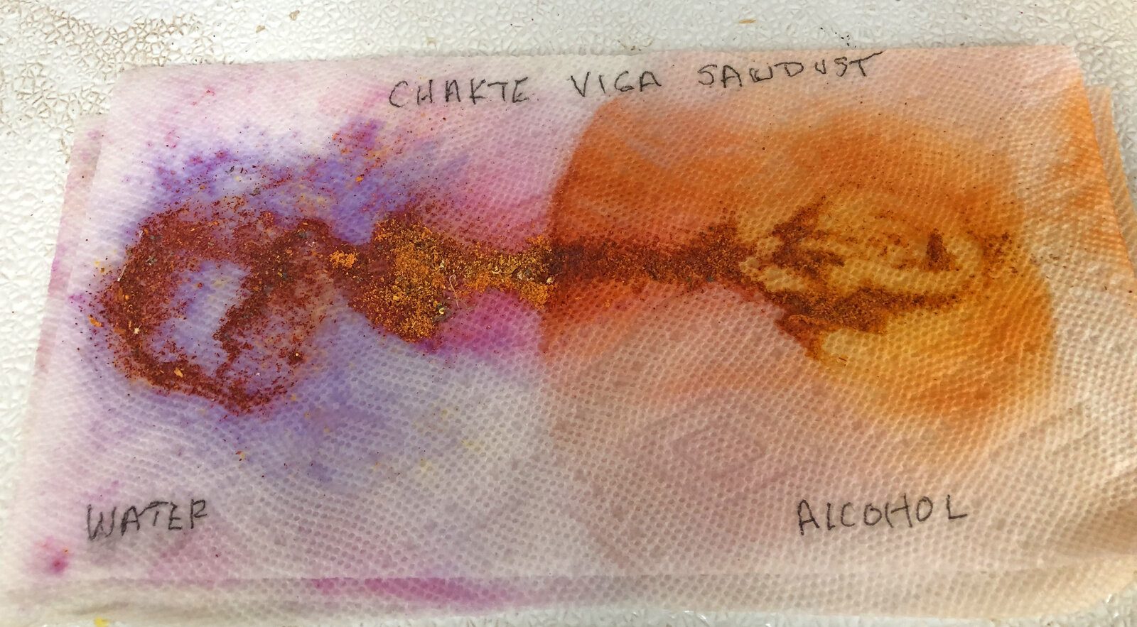 Pigment extraction from Chakté Viga in water and alcohol, Engnald 2020